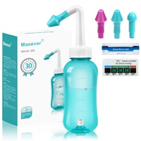 Maoever Nasendusche Set, Nasenspülkanne zur Nasenreinigung und Nasenspülung,BPA-frei, 300 ml, mit 30 Nasenwasch-Salzpaketen und Aufkleberthermometer(Grün)