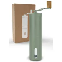 LAMBDA COFFEE® TERRA Kaffeemühle manuell aus Edelstahl und Keramik- Kegelmahlwerk I Leichte Handkaffeemühle mit Holzgriff I Präzise Mahlgradeinstellung I Moss Green Grün
