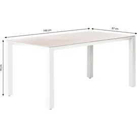 Dehner Gartentisch Palermo, bis zu 8 Sitzplätze, 160 x 74 x 90 cm, Aluminium pulverbeschichtet/Stein, weiß