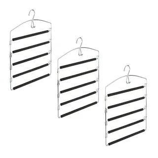 Relaxdays 6 x Hosenbügel platzsparend, Hosenkleiderbügel mehrfach, Metall, gepolstert, hbt: 44,5x37x2,7 cm, silber/schwarz