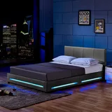 Home Deluxe LED Bett Asteroid - Dunkelgrau, 140 x 200 cm - Inkl. Lattenrost I Polsterbett Design Bett inkl. Beleuchtung - Dunkelgrau