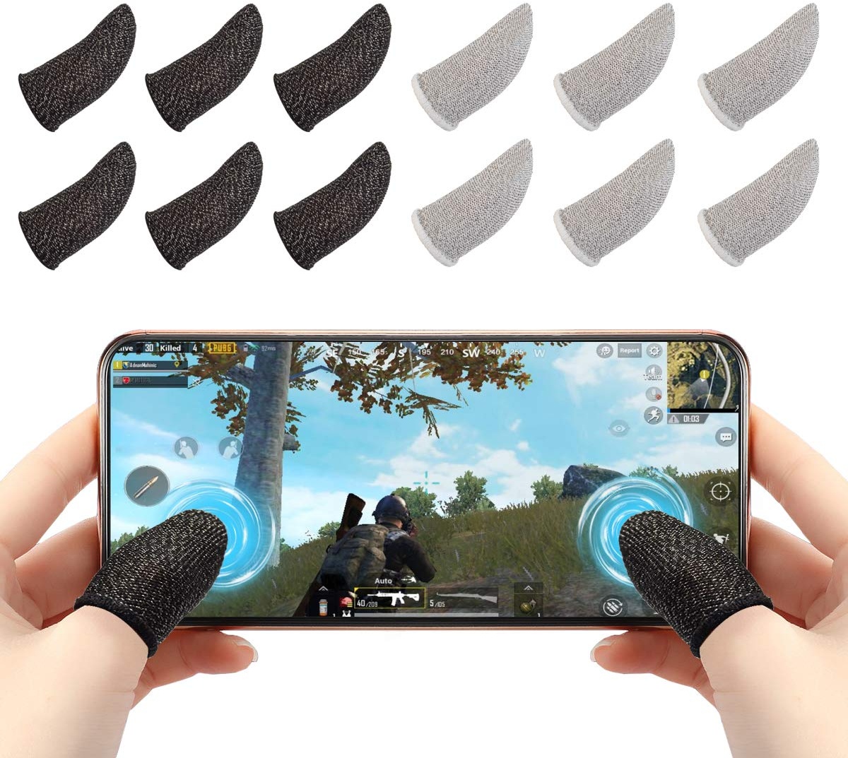 Newseego PUBG Mobile Game Finger Sleeve[12 Pack], Touchscreen Fingerhülse Atmungsaktiv Ultradünn Anti-Sweat Fingerset Empfindliche Shoot-&Ziel-Tasten für Überlebensregeln/Knives Out für Android & IOS