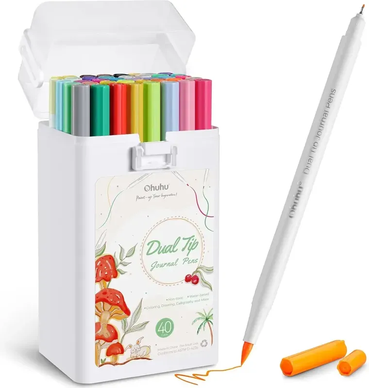 Ohuhu künstlermarker mit doppelspitze – 40 farben, pinselspitzen und feinliner für journaling und kunstprojekte