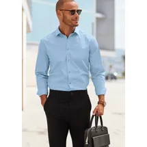 John Devin Langarmhemd JOHN DEVIN "elastische Baumwollqualität", Herren, Gr. M (39/40), N-Gr, blau (hellblau), Web, Obermaterial: 97% Baumwolle, 3% Elasthan, unifarben, körpernah, Rundhals, 1-Knopf-Manschette, Hemden, für maximale Bewegungsfreiheit durch Stretch