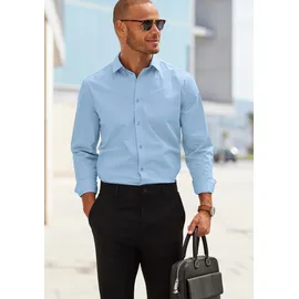 John Devin Langarmhemd JOHN DEVIN "elastische Baumwollqualität", Herren, Gr. M (39/40), N-Gr, blau (hellblau), Web, Obermaterial: 97% Baumwolle, 3% Elasthan, unifarben, körpernah, Rundhals, 1-Knopf-Manschette, Hemden, für maximale Bewegungsfreiheit durch Stretch