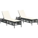 vidaXL Sonnenliegen 2 Stk. mit Tisch Schwarz Poly Rattan