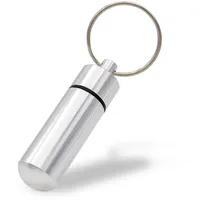 Aribari Mini Pillendose aus Aluminium mit Schlüsselring. Wasserdichte Tablettenbox. Notfallkapsel. Geschenkanhänger oder Adressanhänger. Länge 5,2 cm ø 1,4 cm (Silber 1 Stück)
