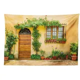 ABAKUHAUS Italien Wandteppich, Leben in der Stadt in der Toskana aus Weiches Mikrofaser Stoff Waschbar ohne Verblassen Digitaldruck, 150 x 110 cm,Aprikose Grün Braun