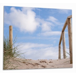 Wallario Herd-Abdeckplatte Auf der Holztreppe zum Strand, ESG-Sicherheitsglas, (Glasplatte, 2 tlg., inkl. 5mm Noppen), verschiedene Größen braun 60 cm x 52 cm