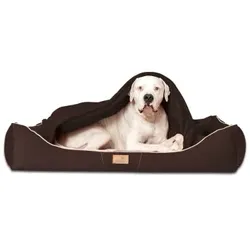 Tierlando ® RUDOLPH - Orthopädisches Hundebett inkl. Schonbezug mit Hundedecke braun 1,1 m, 25 cm, 90 cm