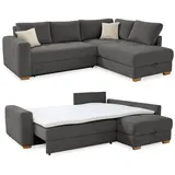 luma-home Dauerschlaf-Ecksofa Boxspring Federkerncouch Topper Stauraum Cord Grau Anthrazit