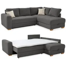 luma-home Dauerschlaf-Ecksofa Boxspring Federkerncouch Topper Stauraum Cord Grau Anthrazit