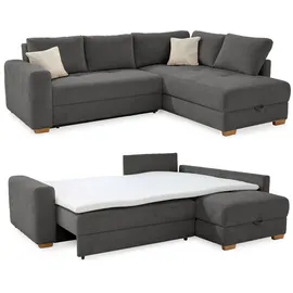 luma-home Dauerschlaf-Ecksofa Boxspring Federkerncouch Topper Stauraum Cord Grau Anthrazit