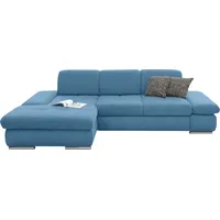 Ecksofa SET ONE BY MUSTERRING "SO4100 V" Sofas Gr. B/H/T: 284cm x 80cm x 190cm, Luxus-Microfaser Paris, Recamiere links, ohne Funktion-Federkern-Wellenunterfederung, blau (hellblau) mit verstellbaren Kopfteilen, wahlweise Funktionen, Cord-Bezug