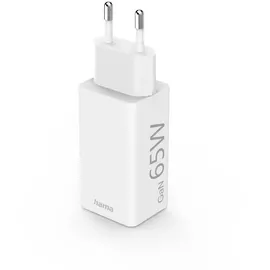 Hama Schnellladegerät, GaN, 1x USB-C PD, 1x USB-A QC, Mini-Ladegerät, 65 W, Weiß