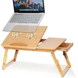 Bambus Laptoptisch für Couch Bett Tabletttisch Notebooktisch klappbarer Höhenverstellbarer Laptoptisch mit Schublade und Lüftungslöchern, Schoßschreibtisch für Laptop Frühstücks, Zeichen oder Lesen