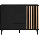 Livetastic Kommode, Schwarz, Eiche Artisan, Metall, 1 Fächer, 4 Schubladen, 118x90x40 cm, Wohnzimmer, Kommoden & Sideboards, Kommoden