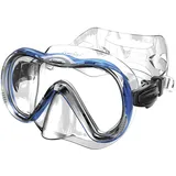 SEAC Schnorchelmaske für Erwachsene aus Silikon mit Einer Linse aus gehärtetem Glas, schnelle Einstellung per Knopfdruck, verstellbares Band, Blau, Rigid Clear Box