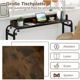 Costway Überbetttisch mit Rollen, mit Höhe & Länge Braun
