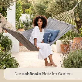 AMANKA Stabhängematte 200x120 cm - Doppelhängematte 150kg Baumwolle Spreizstab Personen Garten Hängematte Grau