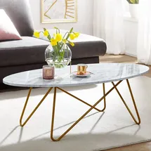 FineBuy Couchtisch Marmor Optik Weiß MDF 120 x 60 x 40 cm