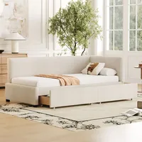 Flieks Polsterbett 90x200cm mit 2 Schubladen, Schlafsofa Tagesbett Einzelbett mit Lattenrost, Sofabett Funktionsbett Daybed Gästebett, Samt, Beige