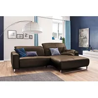 KAWOLA Sofa YORK Leder Life-line hasel Rec rechts Fuß Metall Chrom matt mit Sitztiefenverstellung