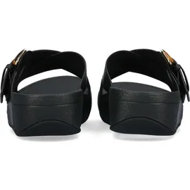 FitFlop Lulu Resin-Buckle Leather Cross Slides All Black Größe EU
