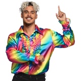 Boland - Disco Hemd mit Rüschen, für Herren, Regenbogen-Farben, Kostüm, Party Shirt, Schlagermove, 70er Jahre, Mottoparty, Karneval