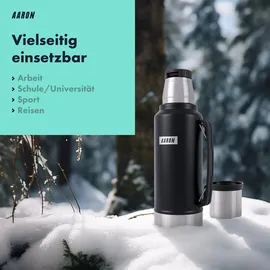 Aaron Flask Thermoskanne, 24h heiß - kalt, für Reise, Sport - Alltag - schwarz