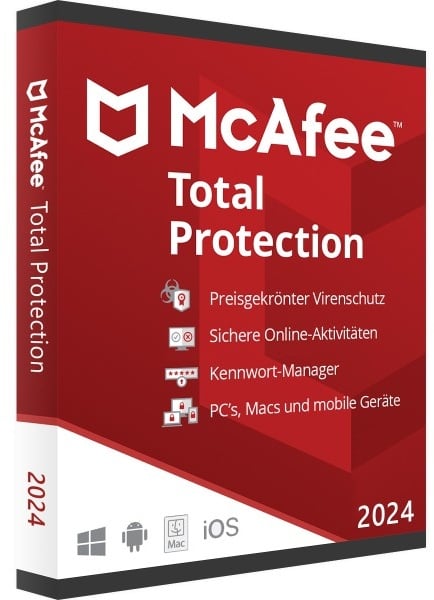 McAfee Total Protection & VPN 2024 | 1 Gerät | 1 Jahr | Jetzt günstig kaufen