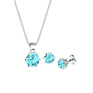 Elli Schmuckset Damen Solitär Anhänger Set Ohrstecker Basic mit Kristallen in 925 Sterling Silber