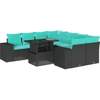 vidaXL 9-teiliges Gartensofa-Set mit Kissen, schwarzes Polyrattan - Schwarz