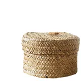 Kleine Runde Seegras-Aufbewahrungskörbe - Kleine Seegras-Körbe Mit Deckel | Algen-Behälter-Box | Organizer-Hülle Für Speisekammer | Zylinderförmige Gewebte Regalkörbe | Algen-Aufbewahrungskorb