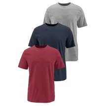 MAN'S WORLD T-Shirt neue Farben! (3er-Pack) Kurzarm, unifarben, Rundhals, aus Baumwolle blau|grau|rot M (48/50)