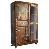Massivmoebel24 - Vitrine Altholz 90x38x140 mehrfarbig lackiert FREEZY #34