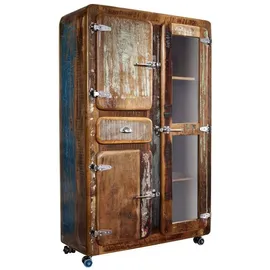 Massivmoebel24 Vitrine Altholz 90x38x140 mehrfarbig lackiert FREEZY #34