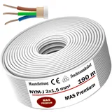 MAS Premium Feuchtraumkabel Stromkabel 5-200m Mantelleitung NYM-J 3x1, 5 2,5 4 6 10 oder 5x1,5 2,5 4 6 10 16 Elektrokabel für feste Verlegung (NYM-J 3x1, 5 mm2, 190m)