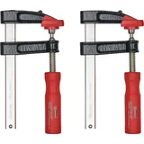 Connex Bastler-Schraubzwinge - 100x50mm 2 Stück, -rot/schwarz/chromfarbig - vernickelte flache Stahlschiene A3-Stahl 15x4mm - mit Kunststoff-Schutzkappe - Kunststoffgriff/Schraubzwingen Set/COXT865210