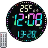 BORDEAG 12" LED Wanduhr Digital Groß, Digitale Wanduhr RGB Farbwechsel, Temperaturanzeige, 2 Alarme, Datum Woche, Automatische Helligkeit, Moderne Digital Uhr für Wohnzimmer und Schlafzimmer