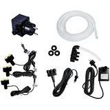 Köhko komplett Pumpe Set 1500L/H für Springbrunnen Gartenbrunnen inkl. 3 LED-Beleuchtung (Warmweiß), 3 Wege Wasserverteiler, Schlauch, 5m Verlängerungskabel, Tarfo und Schaumdichtung