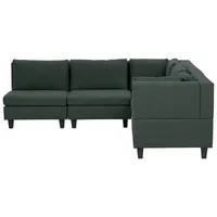 BELIANI 5-Sitzer Ecksofa Linksseitig Dunkelgrün Stoffbezug mit Kissen Schwarze Beine Modular Modern Modulsofa Wohnlandschaft Wohnzimmer Wohnecke - Grün/Schwarz