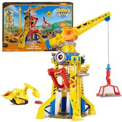 Rubble&Crew – Baupfoten Hof - Kran-Spielset (68 cm) mit Rubble-Actionfigur, Planierraupen-Baufahrzeug, Kinetic Sand
