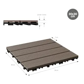 ECD Germany WPC Terrassenfliesen 30 x 30 cm dunkelbraun