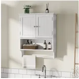 BBWL Hängeschrank mit Handtuchhalter MDF weiß Medizinschrank verstellbare Regale Badezimmerschrank wandmontiert Badschrank platzsparend weiß