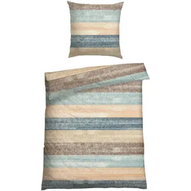 SCHIESSER Emilia Gestreift Petrol 155 x 220 cm + 80 x 80 cm