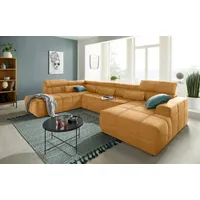 DOMO collection Wohnlandschaft Brandon, whlw. mit Sitztiefenverstellung, whlw. Nierenkissen, mit Kopfteilverstellung, wahlweise Sitztiefenverstellung, U-Form orange