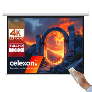 Celexon basic Motor-Leinwand 135" | 240x240 cm 1:1 | elektrische Full-HD 4K Beamer-Leinwand für Heimkino oder Büro-Präsentationen | geeigent zur Deckenmontage oder Wandmontage | inkl. Fernbedienung