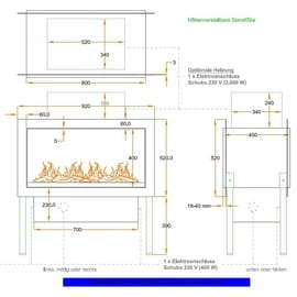 Muenkel design e-tunnel PRO pure 800 [Opti-myst Elektrokamineinsatz]: Wasserleitung - Mit Glasscheibe (einseitig) - 2.000 Watt Heizleistung - Kiesw...