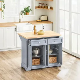 SoBuy Kücheninsel mit erweiterbarer Arbeitsplatte Servierwagen Holz BHT ca.: 115x92x46-71cm